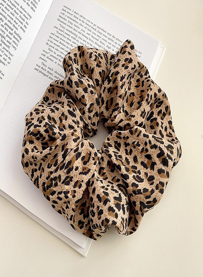 OWITER 6 Pcs Hair Scrunchies, Hair Elastics Bands Floral Hair Scrunchie, Elastic Rubber Bands Chiffon Hair Scrunchies for Thick Curly Hair Flower Hair Ties Hair for Women Girls (leopard print 2) - Image 2